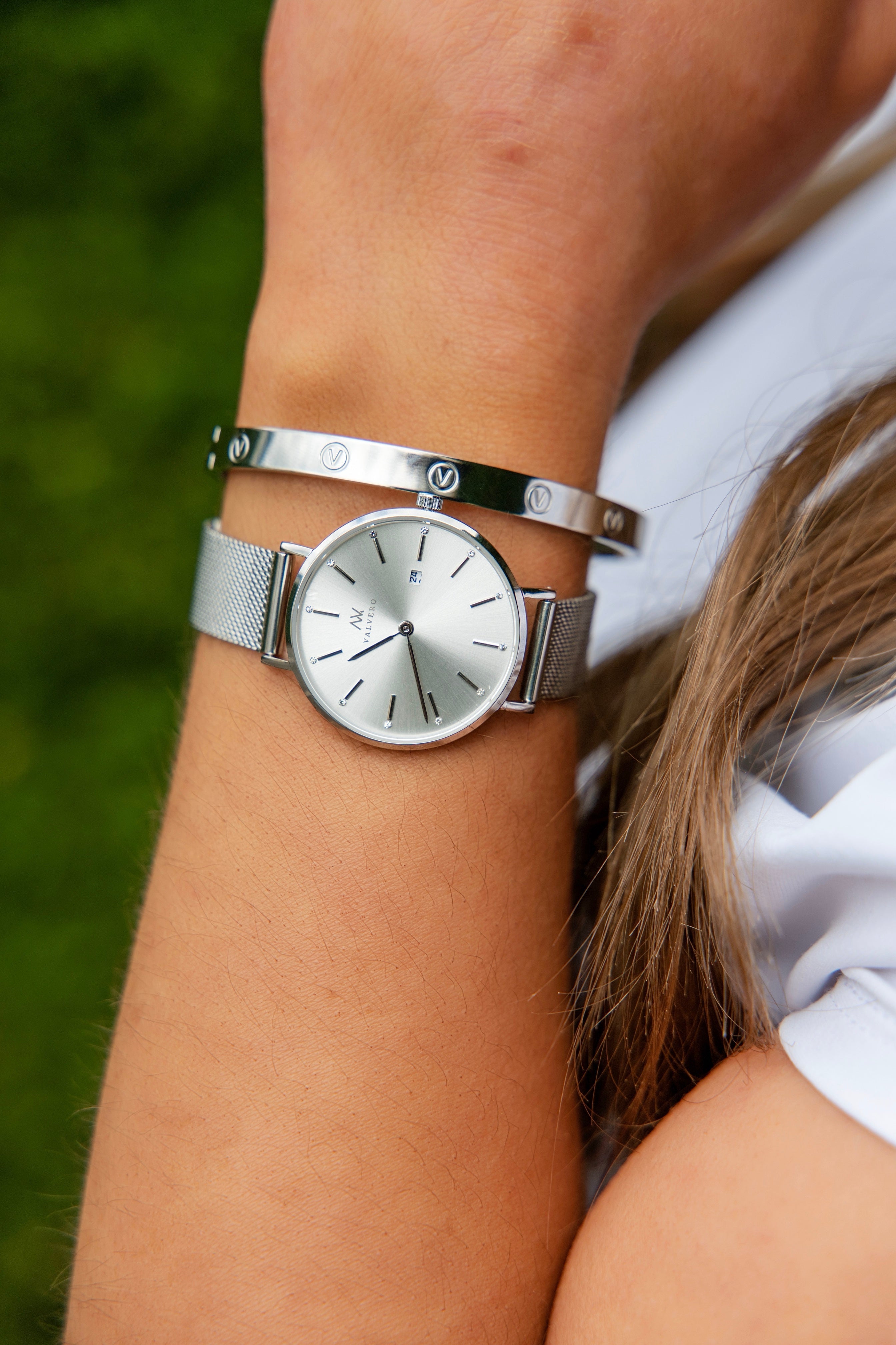 Signature Set ~ Elliana Sterling Ivory Watch & Sterling Silver Velora Bangle